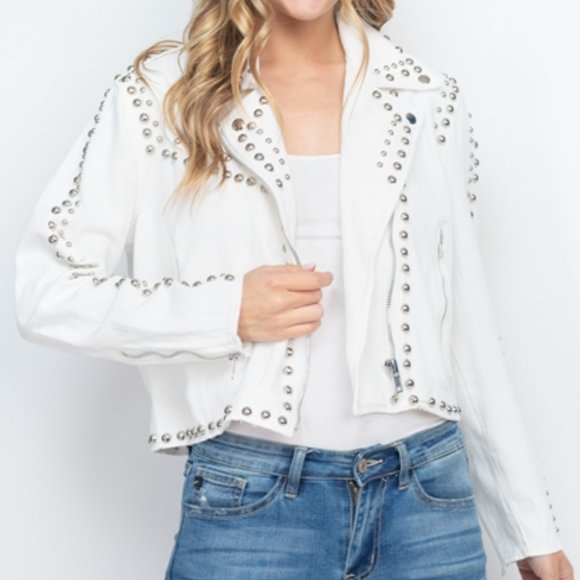 White Denim Studded jacket - Picture 3 of 15